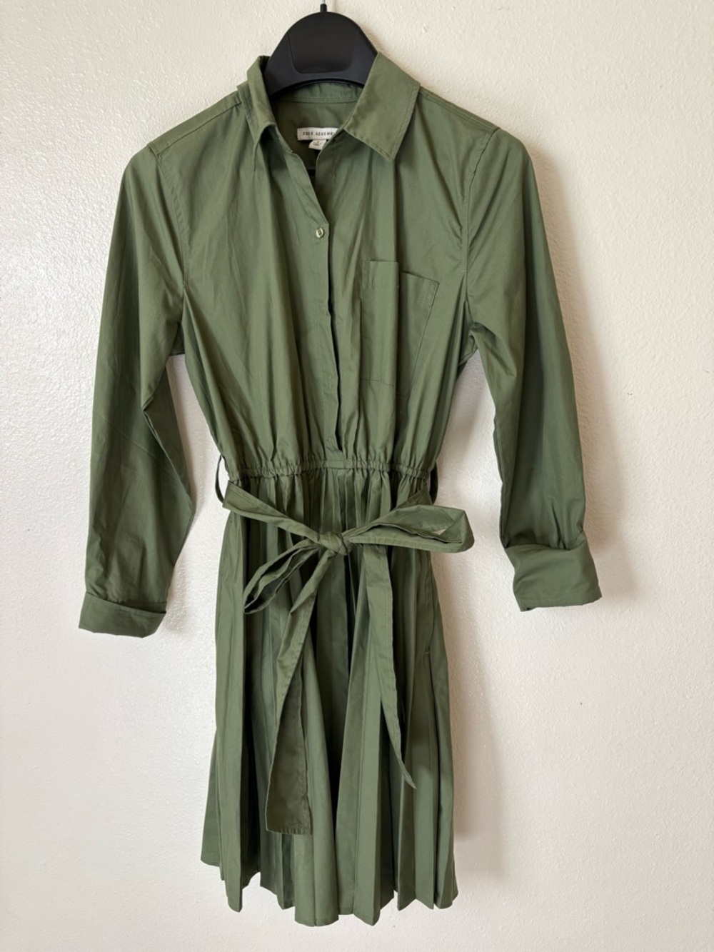 Shirtdress with Self-Tie Waist in Olive Green